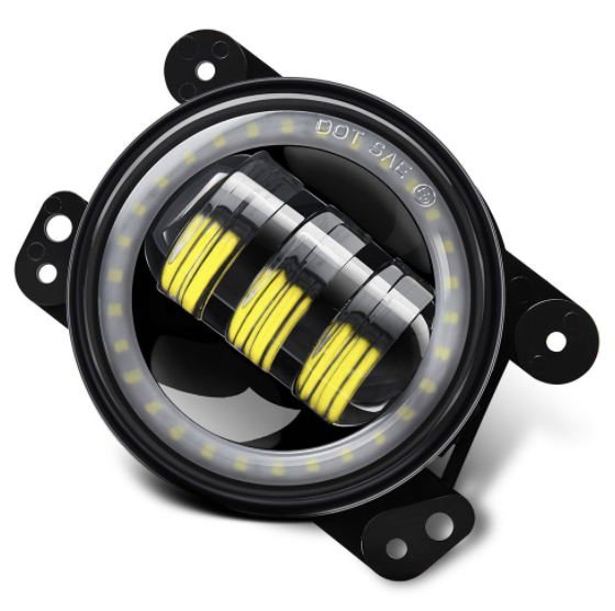 4" Round Jeep Wrangler LED Fog Lights - Angel Eye Halo Series