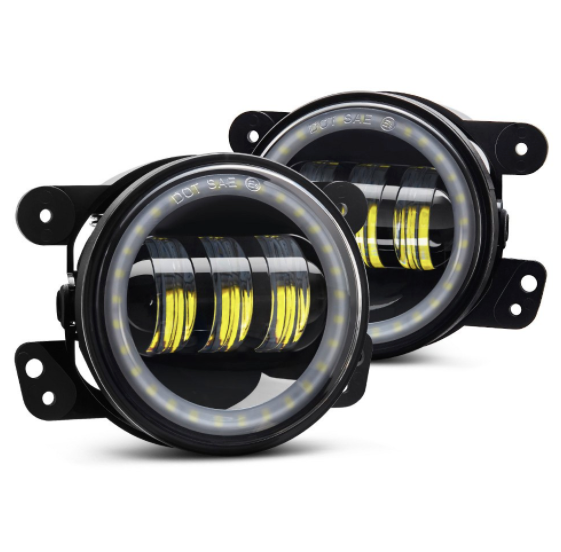 4" Round Jeep Wrangler LED Fog Lights - Angel Eye Halo Series