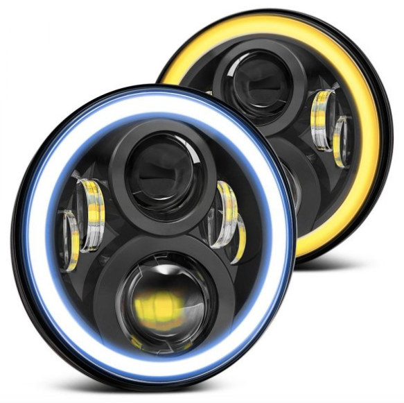 7" Jeep Wrangler LED Headlights - Black Jeep Halo Angel Eye Series