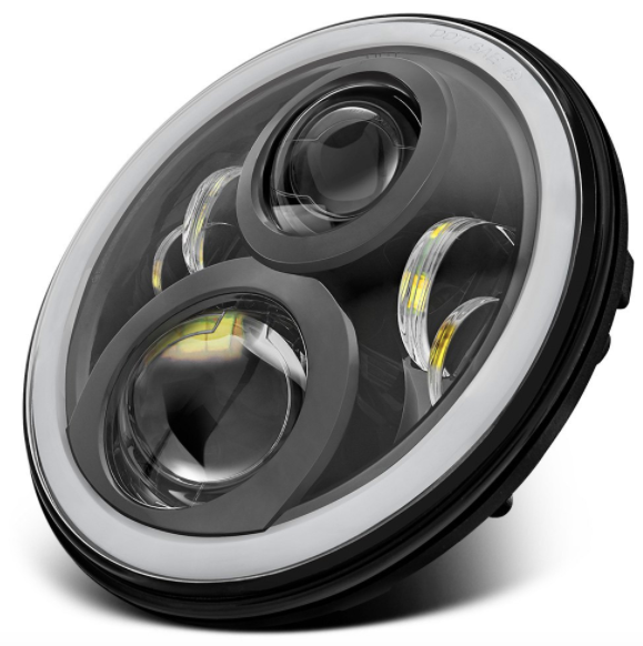 7" Jeep Wrangler LED Headlights - Black Jeep Halo Angel Eye Series