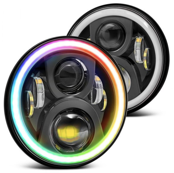 7" Jeep Wrangler LED Headlights - Color Changing Jeep Halos
