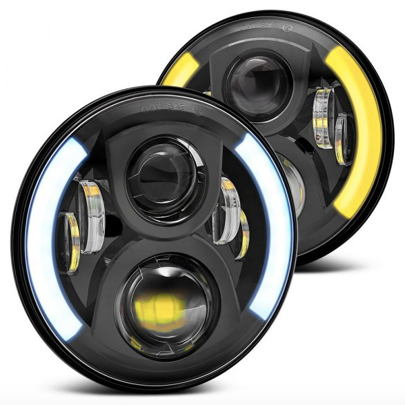 7" Jeep Wrangler LED Headlights - Black Semi Jeep Halos