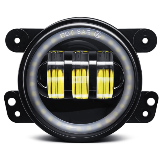 4" Round Jeep Wrangler LED Fog Lights - Angel Eye Halo Series