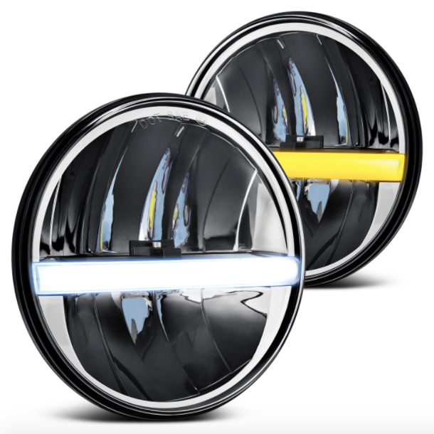 thumbnail image 2 of Pair 7 Inch Round LED Headlights – Hi/Lo Beam, DRL, Halo – Chrome Housing – For Jeep Wrangler JK TJ & More – Newbeegoods 2 of 3