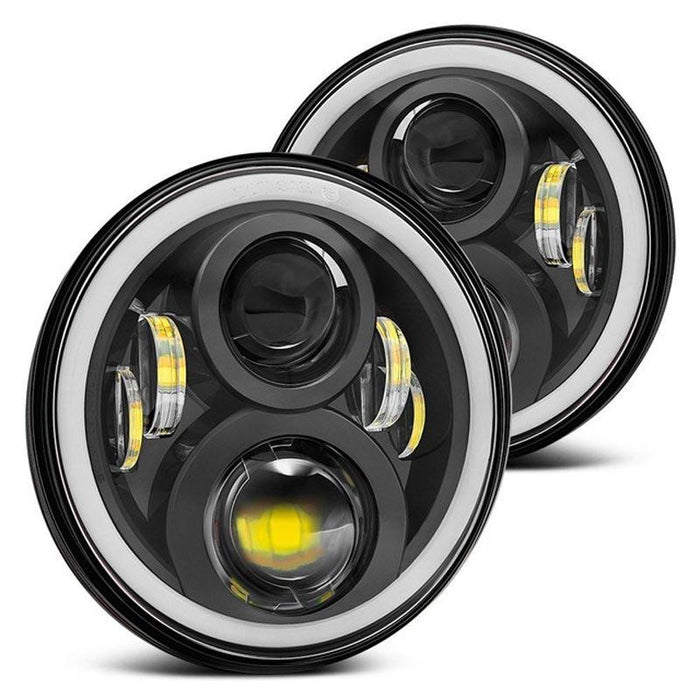 7" Jeep Wrangler LED Headlights - Black Jeep Halo Angel Eye Series