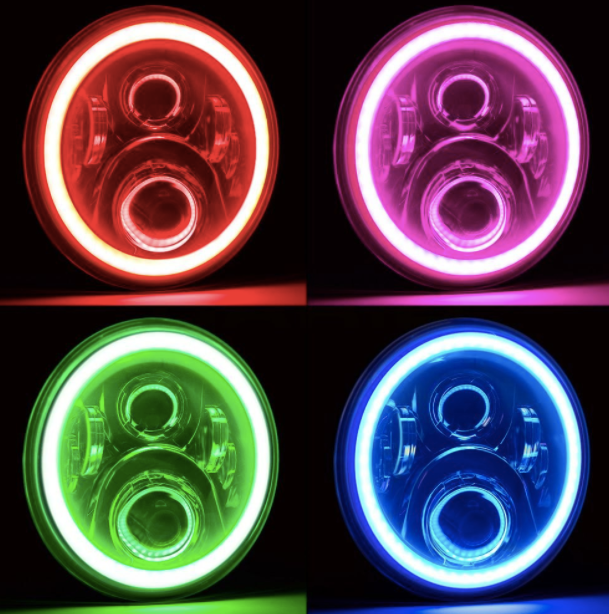 7" Jeep Wrangler LED Headlights - Color Changing Jeep Halos